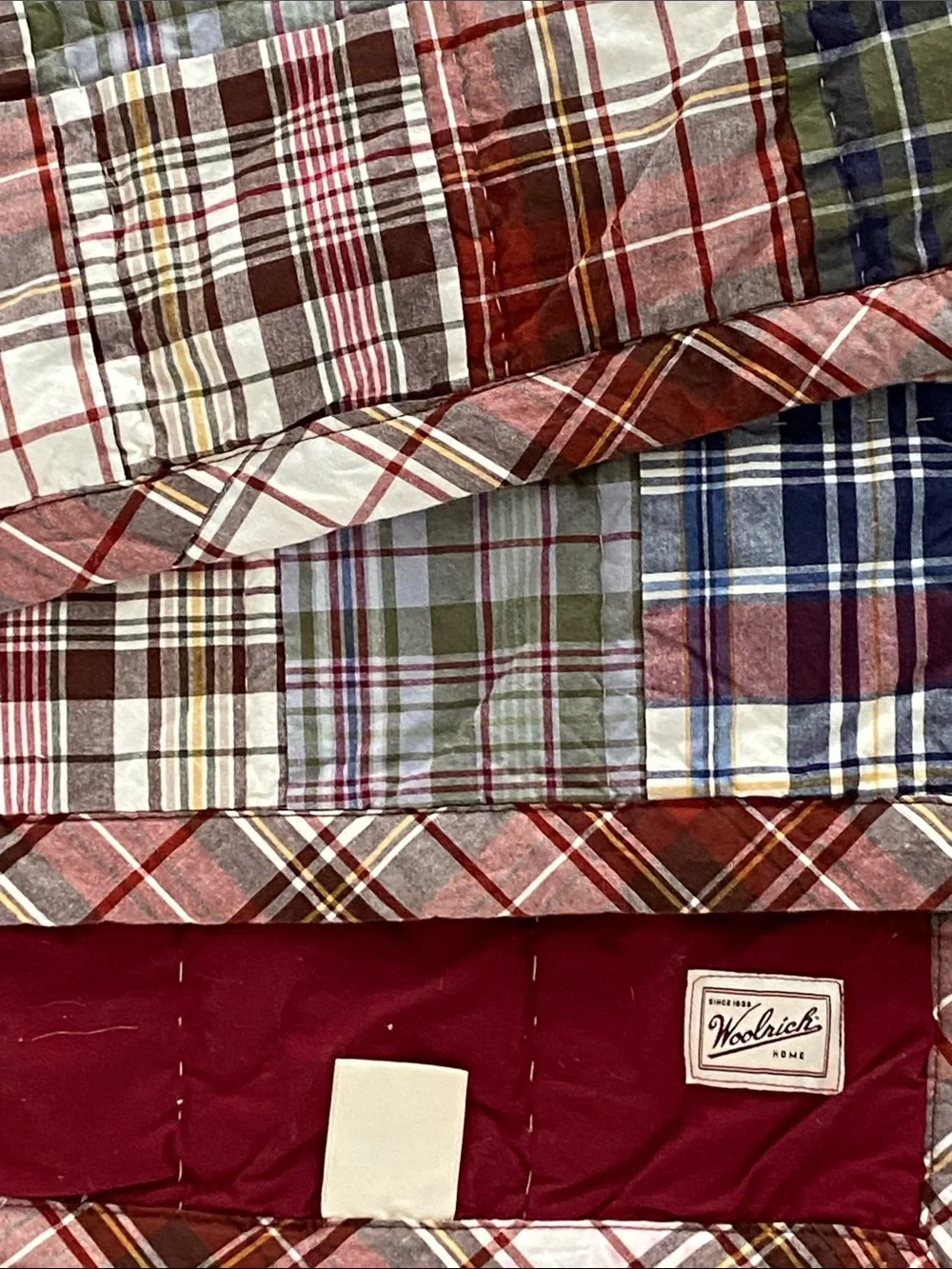 Woolrich Plaid Cotton Patchwork Quilted Blanket Multi Color Sz Queen Y2K Cottage